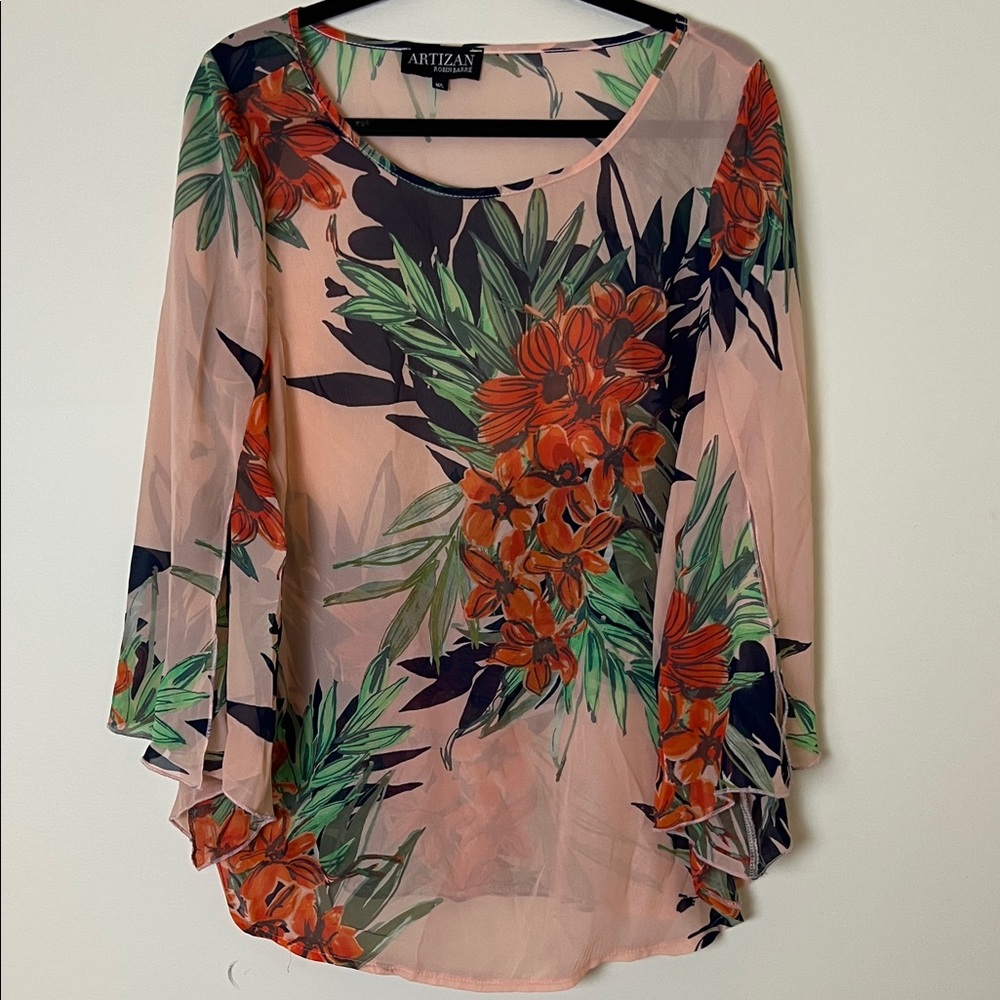 Artisan Robin Barre Women's Floral Sheer Top - Multicolor tropical M/L